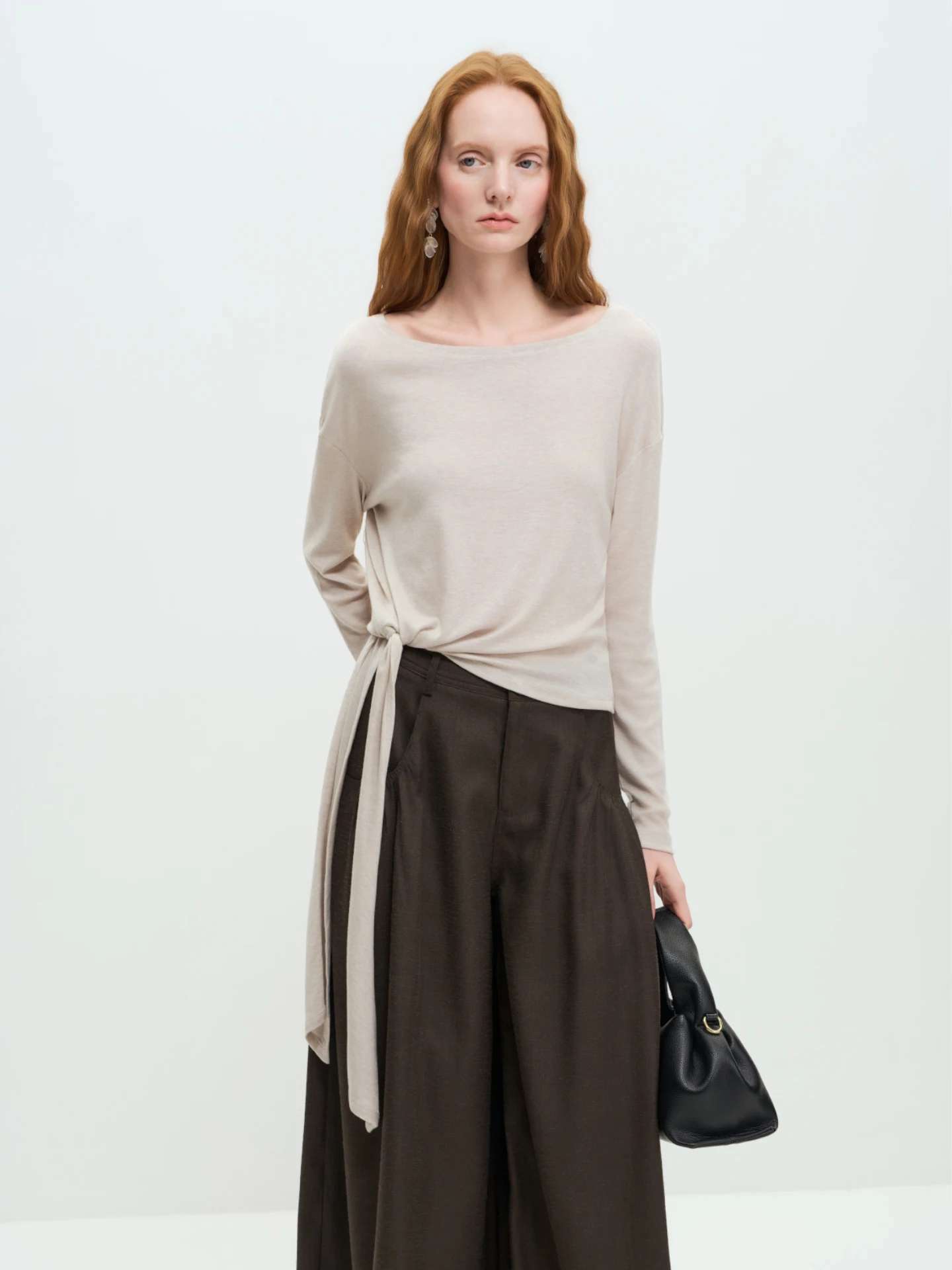 

Women's Loose Long Sve Top with Side Knot Design Casual Commute Sle Inner Wear Faionable plus Size Slimming T-irt