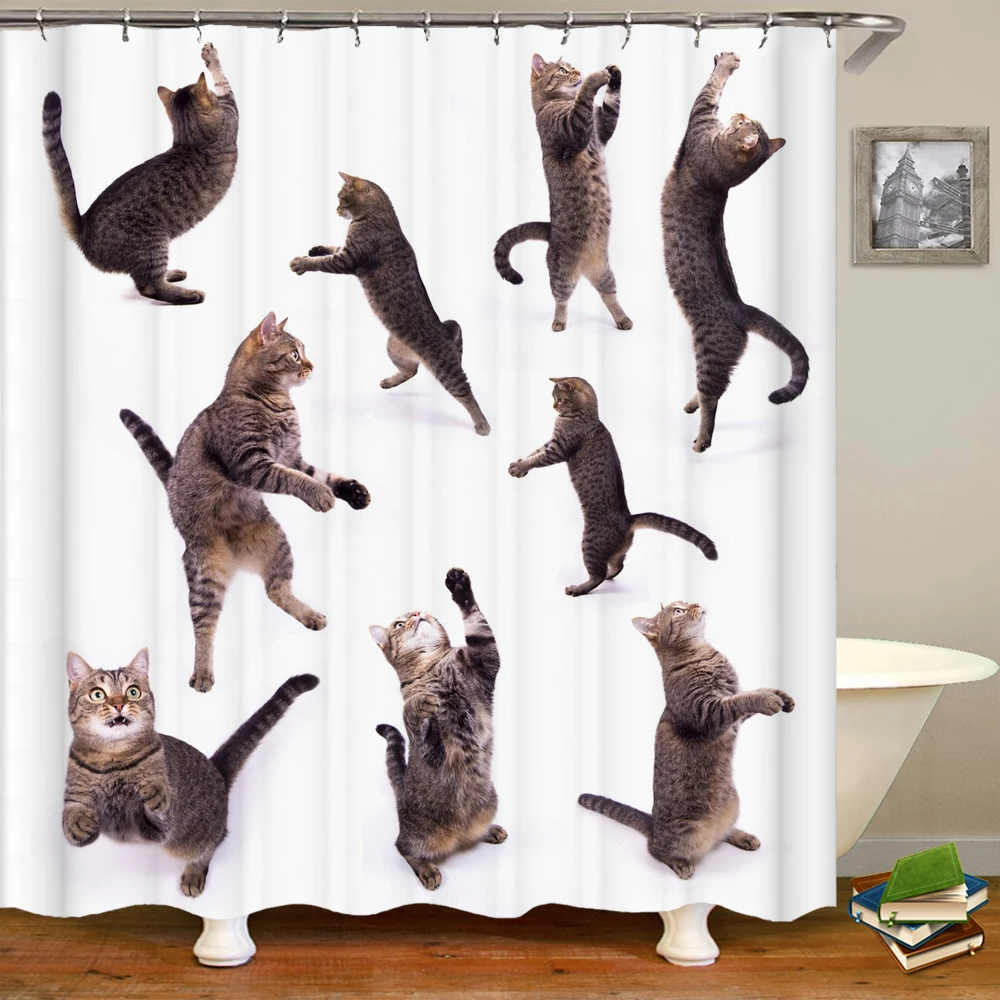 Rideau De Douche Drôle Chat Requin 180x200 Cm - Imperméable Et Amusant
