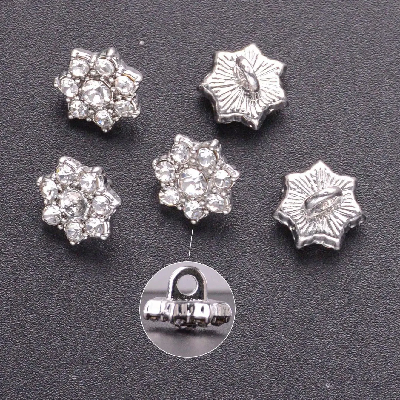 10/20/50pcs Gold or Silver Plated Rhinestone Flower-Shape Metal Small Buttons For Clothing Decorative DIY Sewing Accessories