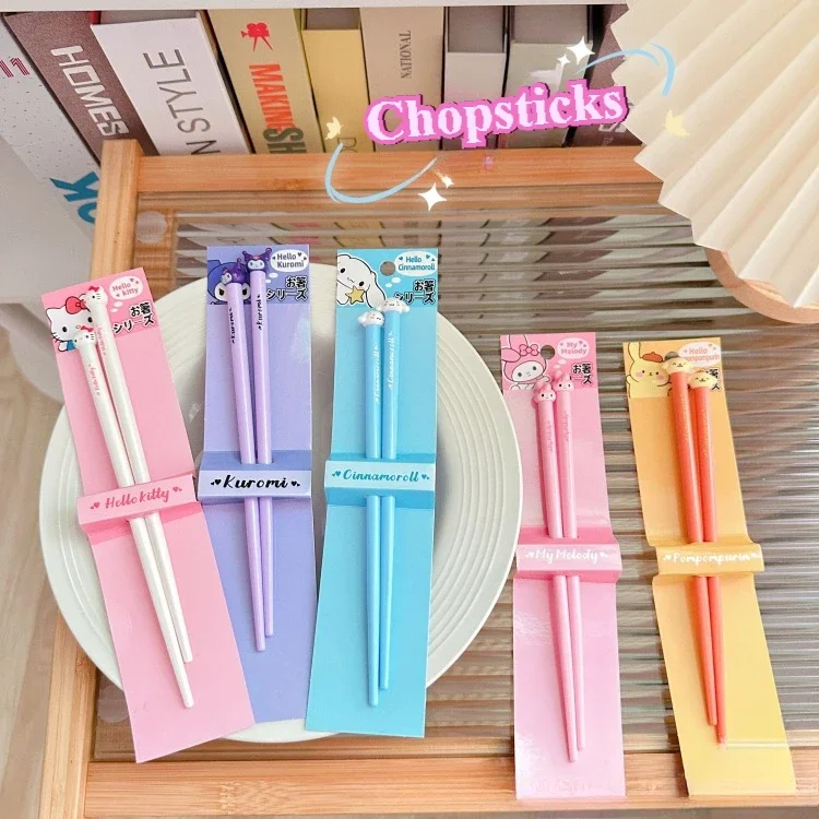 Sanrios Macaron Color Kuromi Chopsticks Cartoon Cute Anime Melody Student Chopsticks Anti Mold Tableware for Kid Gift Girl Heart