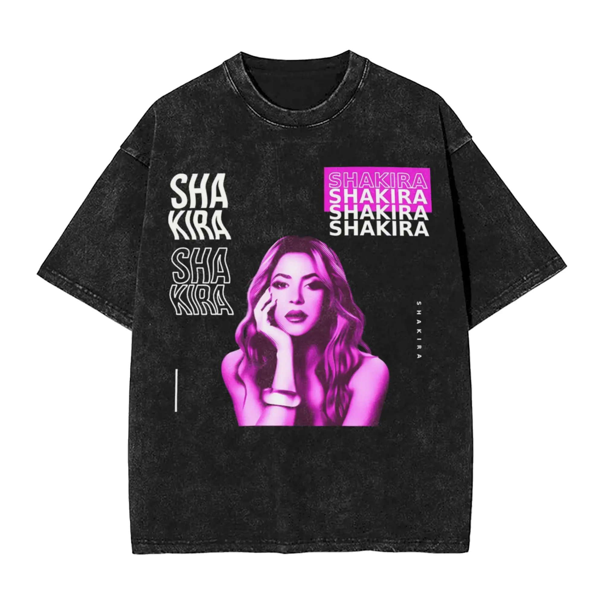 Shakiras Latin Pop Music Singer T Shirts Hip Hop Washed Cotton Street T-Shirts  Retro Men Women Tops Streetwear Summer Tee Shirt