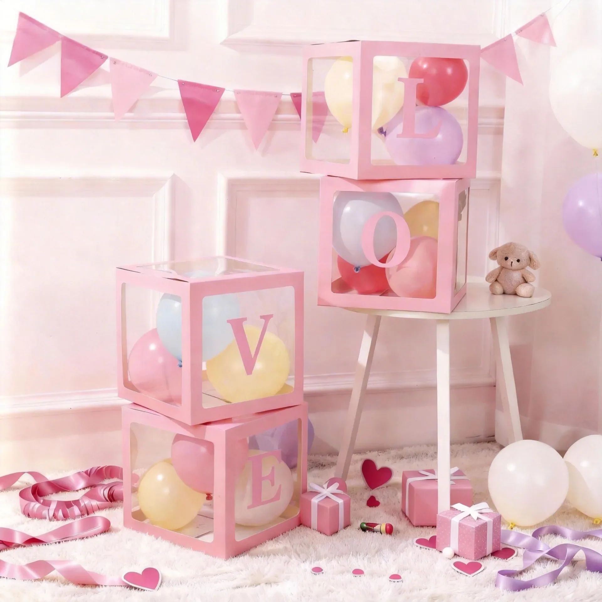 25cm DIY Letter Box Pink Transparent Name Balloon Box Birthday Wedding Party Kids Baby Shower Decorations