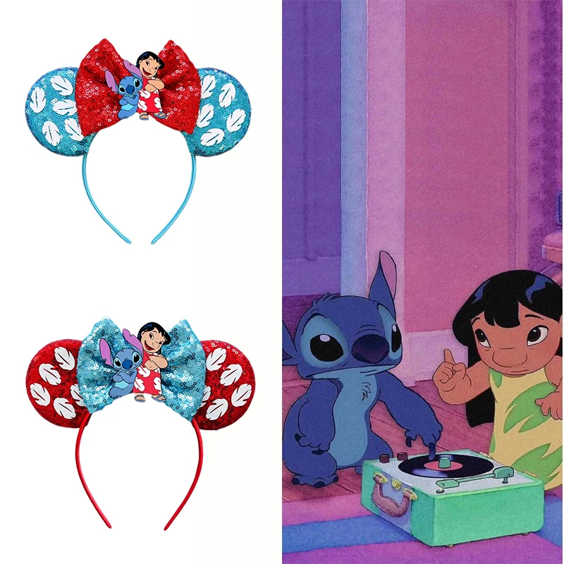 Anime Lilo & Stitch Ears Headbands Kids Bow Headwear Women Angel Hair Band Girls Disney Hair Accessories Baby Mickey Hairbands