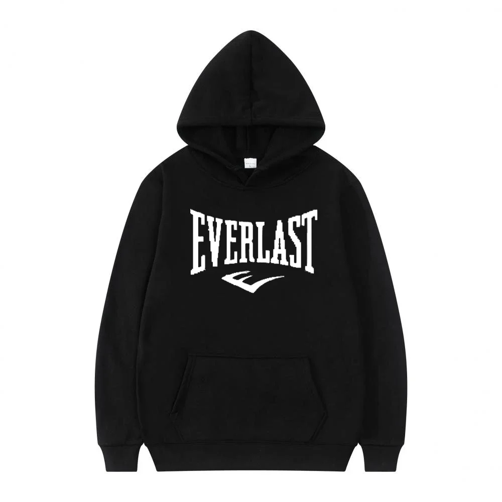 Sudadera con capucha unisex con logo de Everlast, estilo deportivo informal gris, para entusiastas del fitness y de la moda