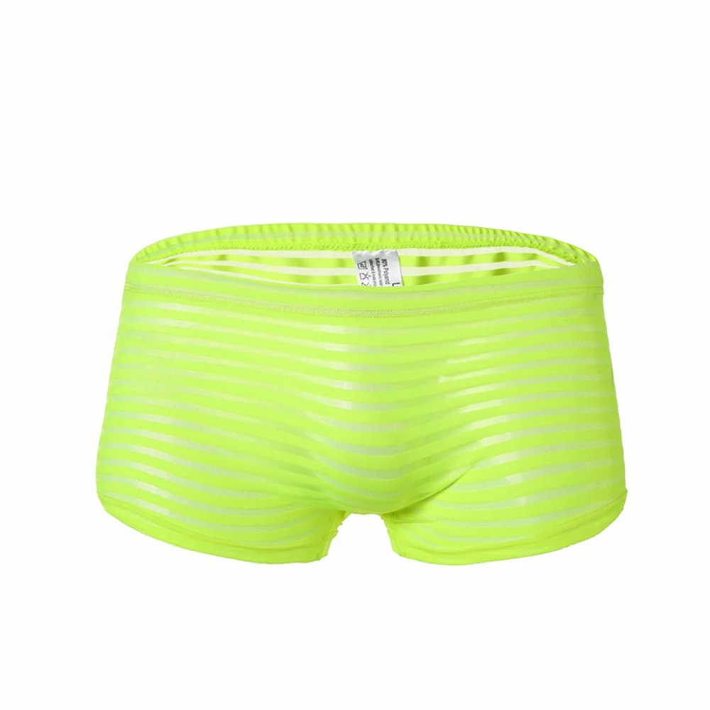 Sexy Mesh Boxer de cintura baixa e transparente cuecas masculinas, cuecas ocas, shorts listras, calcinha da moda