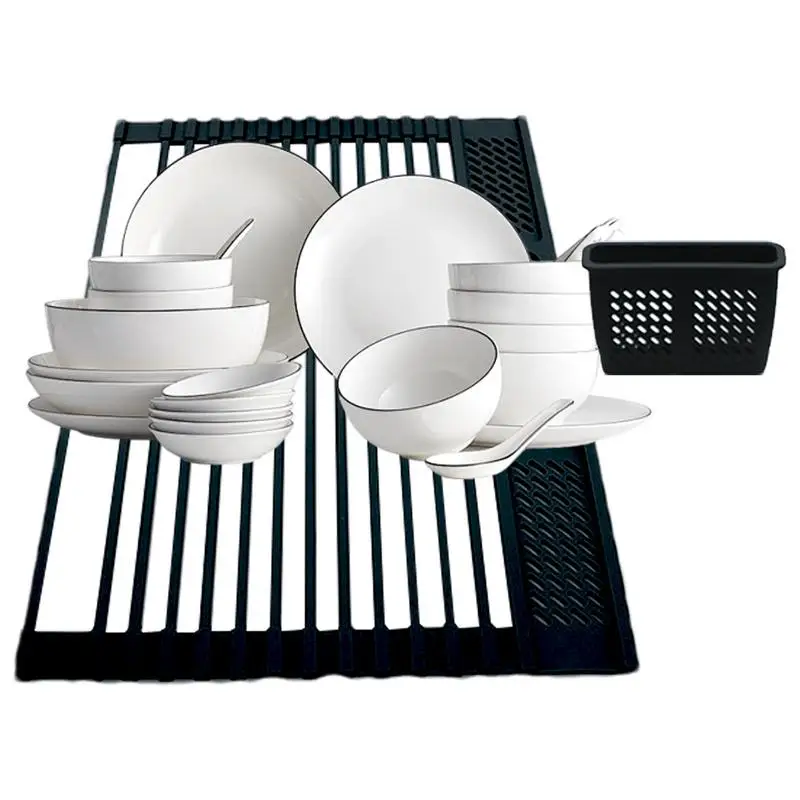 Roll Up Dish Drying Rack Foldable heat-resistant Dish Drainer Kitchen Sink Holder Bowl Tableware Plate Suspended Organizer