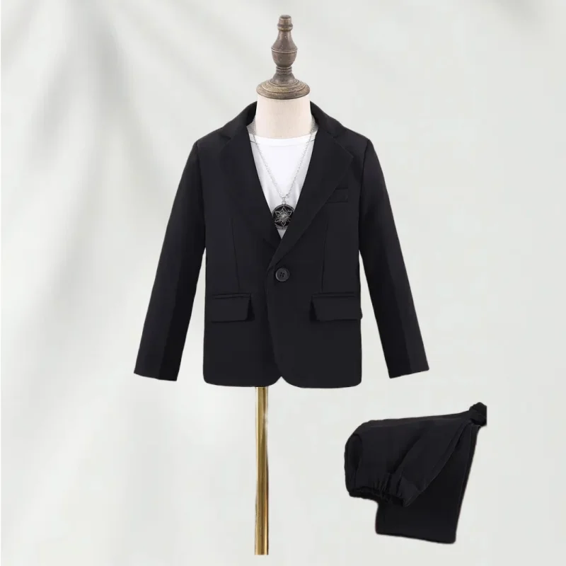 طقم بدلة كاجوال للأولاد مكون من 3 قطع مع سترة بأكمام طويلة وقلادة للأطفال ملابس رسمية لحفلات أعياد الميلاد وحفلات الزفاف والارتداء اليومي #1