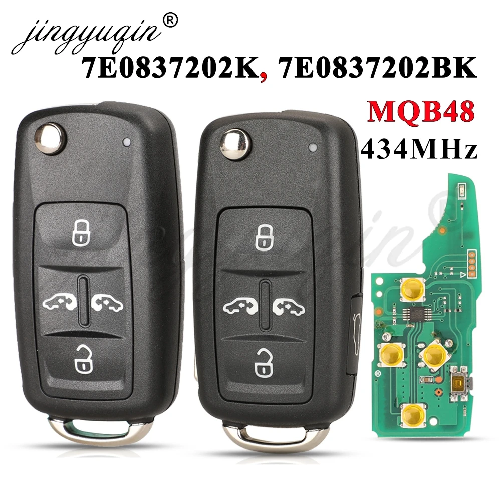 jingyuqin 7E0837202BK 7E0837202K 433MHz MQB48 Chip Remote Key Fob for Volkswagen VW Sharan Multivan Caravelle Transporter Caddy