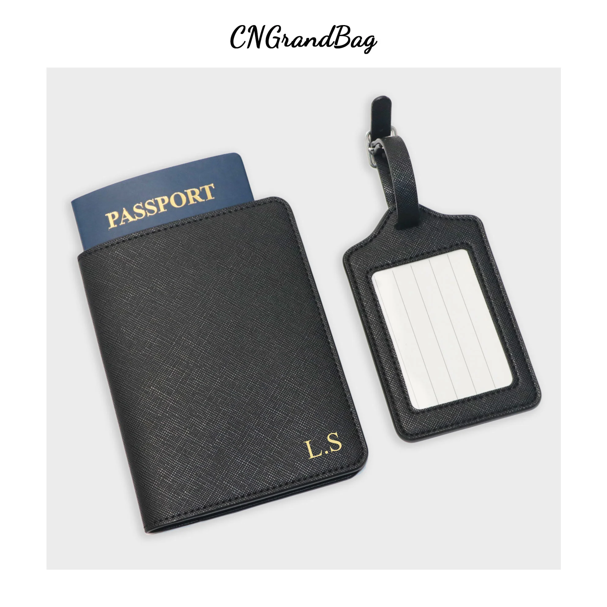 Monogrammed Initial Letters Passport Holder And Luggage Tag Set Saffiano PU Leather Travel Accessories Dropshipping Free