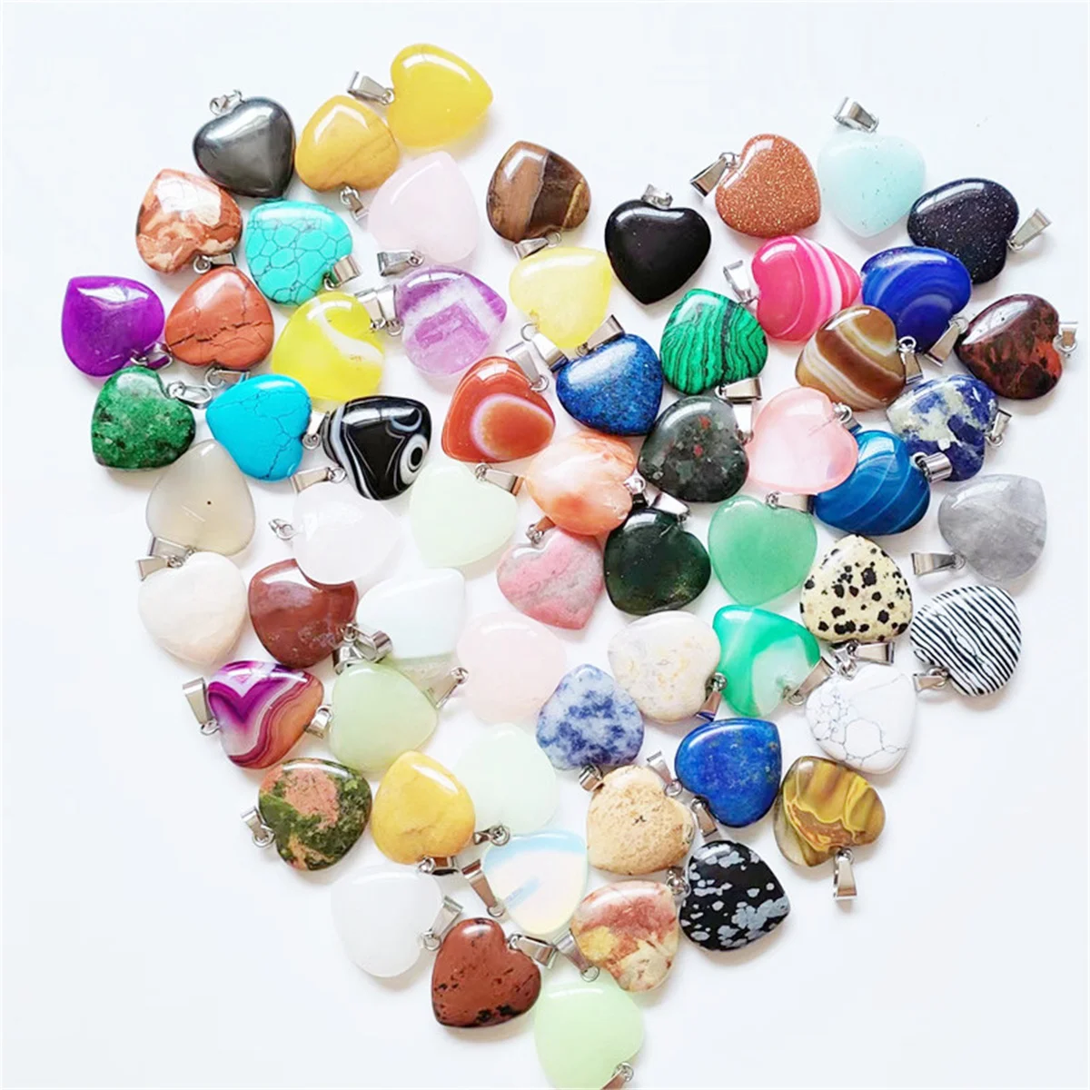 TX37 3pcs 20mm Random Cute Heart Shaped Stone Pendant Charms Crystal Chakra Beads Vintage DIY  Bags Jewelry Making Beads