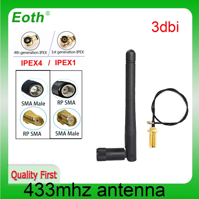 

EOTH 5p 433mhz antenna lora 3dbi sma male lorawan signal receiver antene ipex 1 4 SMA female pigtail Extension Cable