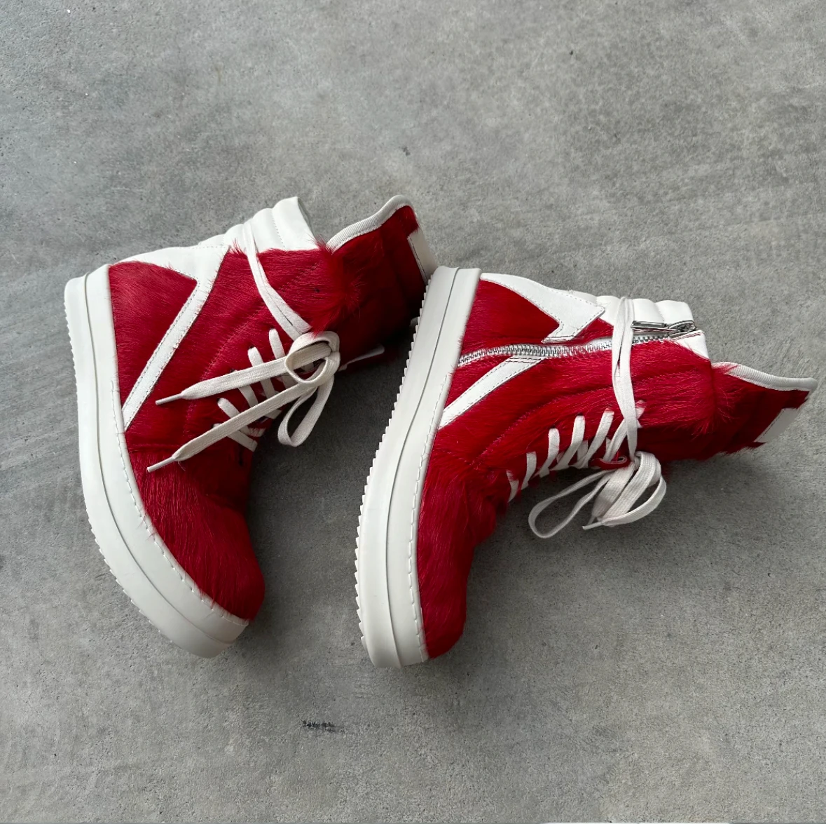 R-o Brand Men Shoe Red Horse Hair High top Casual Shoes Women Sneakers Red Horsehair Boots Lace Up Sneaker Zipper Ankle Boot