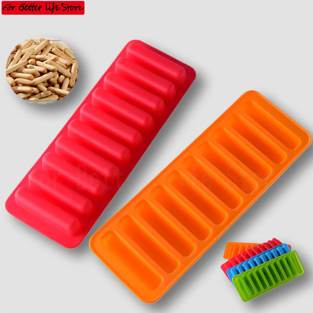 1 piece 10 Hole molds silicone ice cube Cylinder Silicone Ice Plate Finger Muffin Cookies Ice Cream Chocolate Baking molde