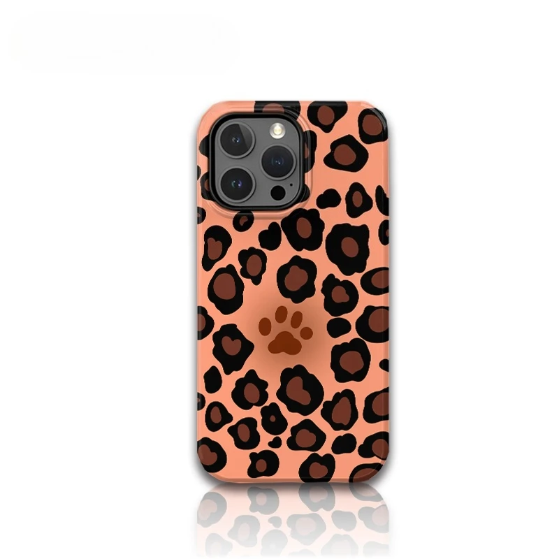 

Footprint leopard print 2-in-1 mobile phone case suitable for iPhone 16 15 14 13 Pro/ Max/Plus shock-proof rear cover