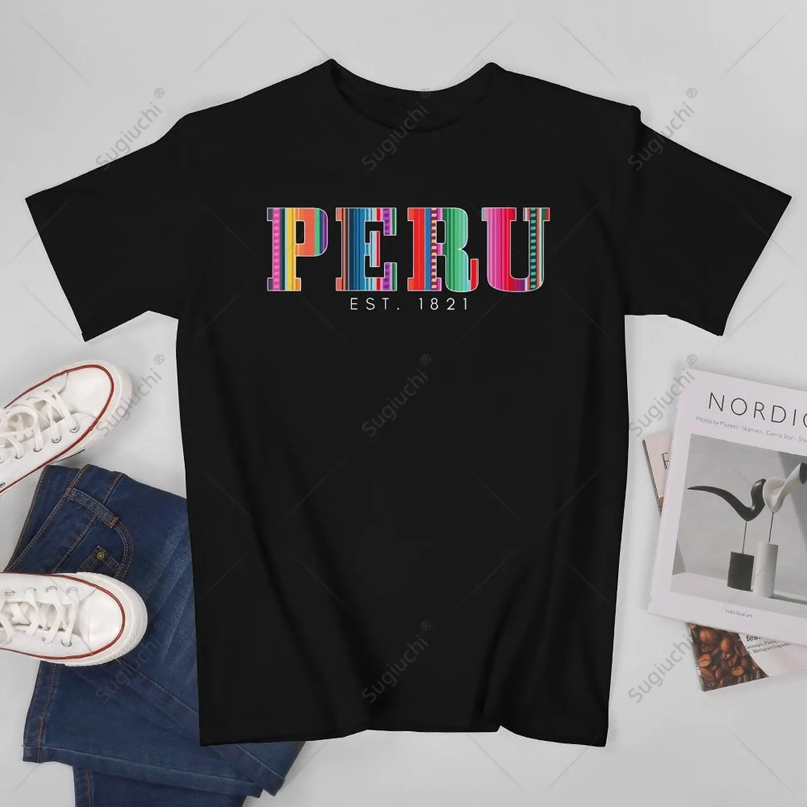 Unisex Men Peru Est. 1821 Peruvian Pattern Roots Pride Vintage Peru Tshirt Tees T Shirts Women Boys 100% Cotton T-Shirt