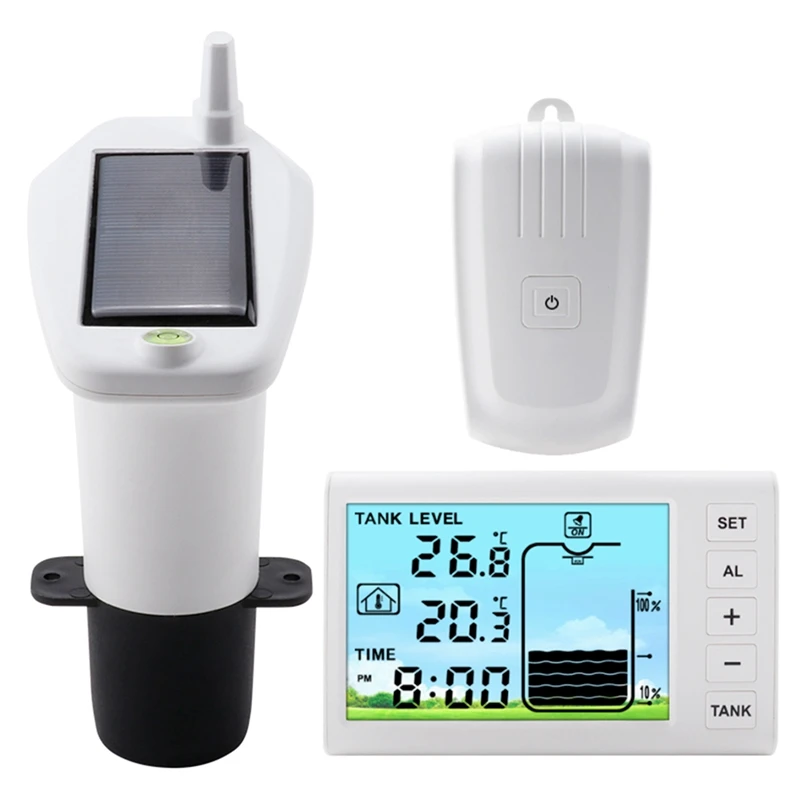 Digital Ultrasonic Level Gauge Water Liquid Tank Depth Temperature Monitor Solar Powered Container Control Alarm Clock -40℃~60℃