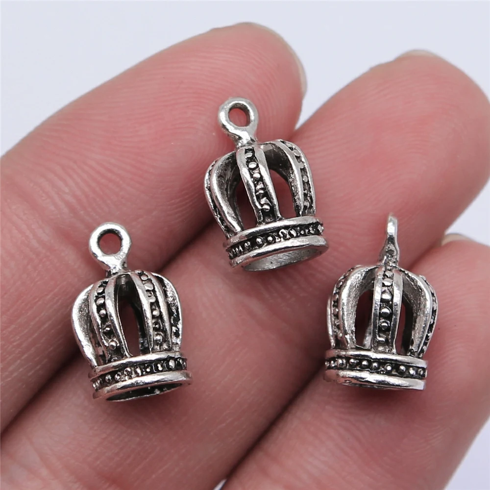 WYSIWYG 10pcs 15x10mm Crown Pendant Charms Antique Silver Color For Jewelry Making Zinc Alloy Jewelry Findings