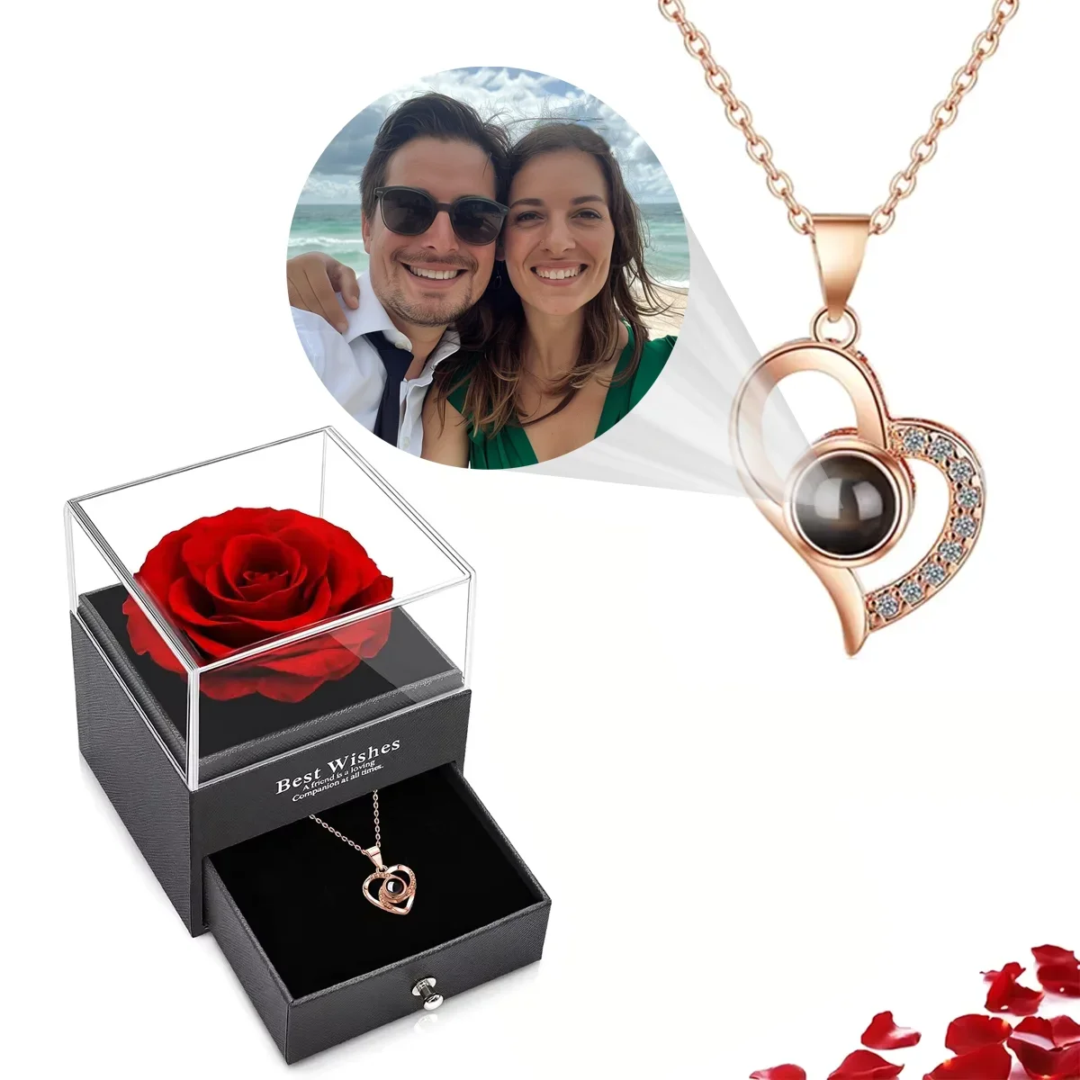 

Customized Color Photo Projection Necklace Set With Rose Gift Box 2025 Hot Sale Accessories Dropshipping Festival Romantic Gifts