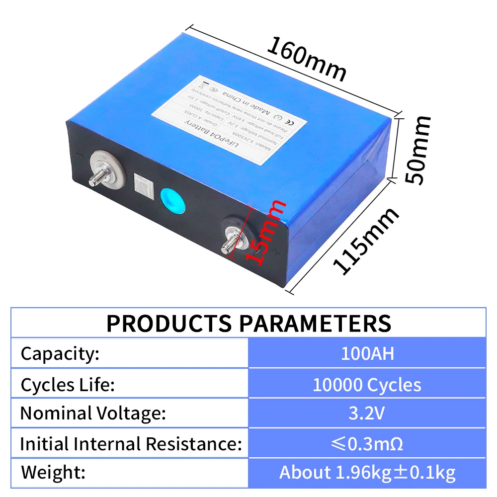 New 8pcs 3.2V 100Ah Lifepo4 Lithium Iron Phosphate Battery DIY 12V 24V 36V 48V Grade A Solar Rechargeable Cell EU 7 Day Delivery