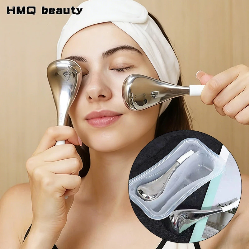 Cucharas Masajeadoras de Hielo para el Rostro, Palitos Criogénicos de Belleza, Herramientas de Masaje Facial Refrescantes para Spa, Herramienta de Cuidado Facial para Salón de Belleza con Caja de Almacenamiento
