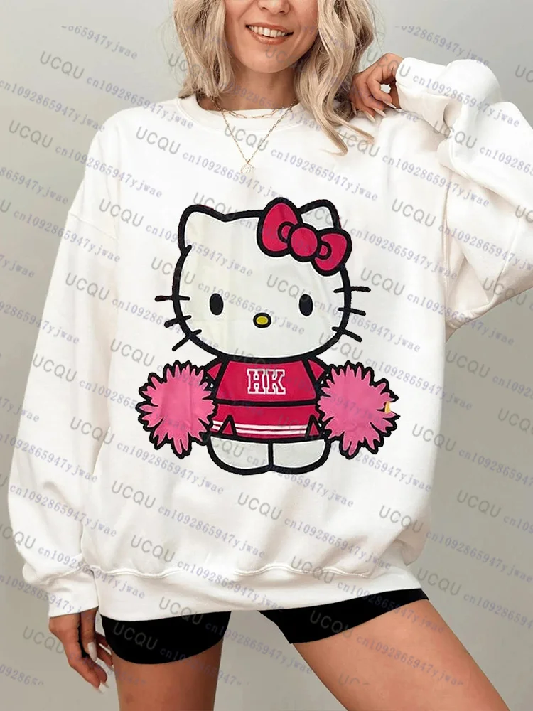 

New Hello Kitty Sweatshirt Cartoon Sportswear Autumn Winter Women Men O-neck Cotton Pullovers Loose Casual Lightweight Hoodie