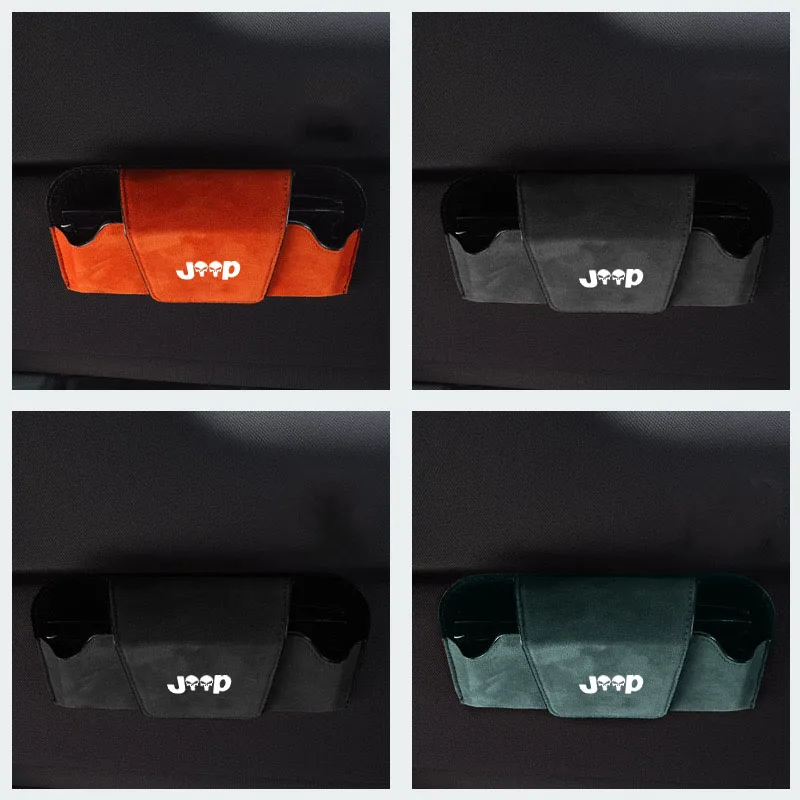 Car Sun Visor Storage Box Storage Bag Glasses Suede Sunglasses Case Holder for Jeep Wrangler JK JL TJ Renegade Grand Cherokee