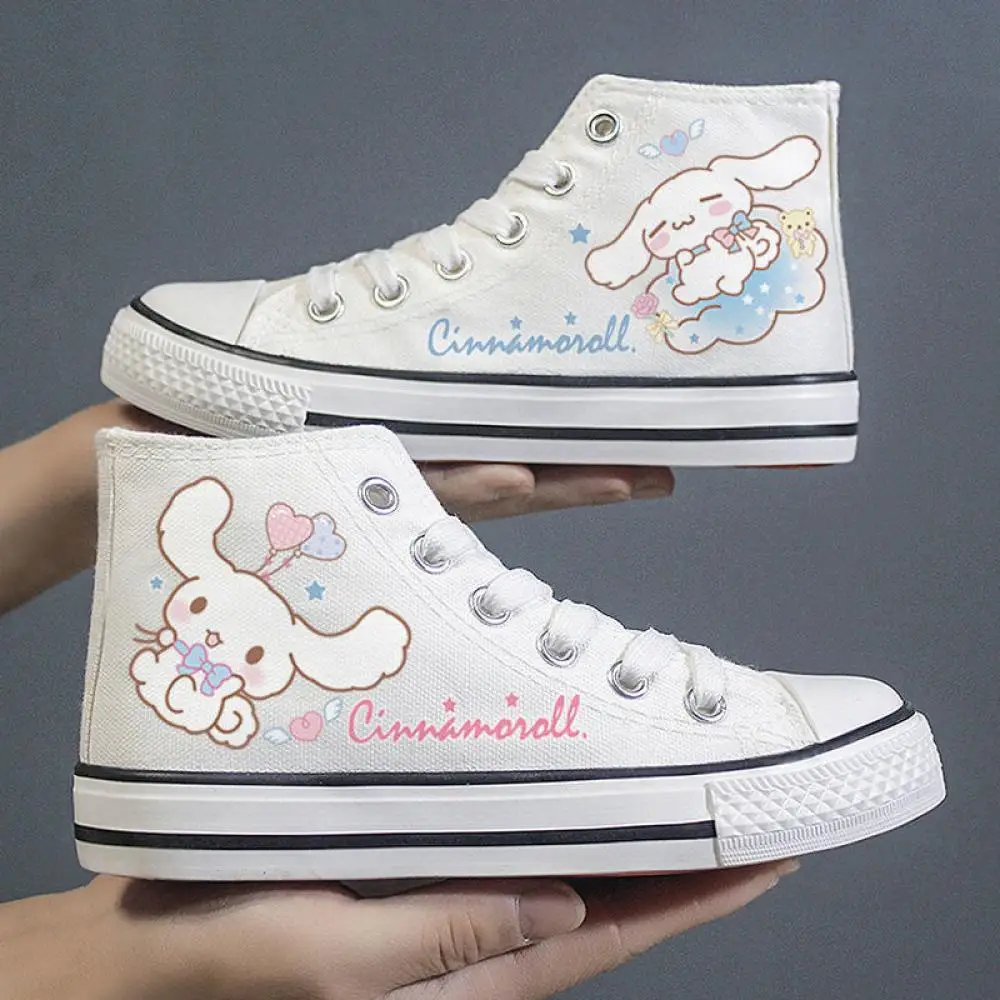 Kawaii Cinnamoroll парусиновая обувь Kawaii Sanrio 2024, японская студенческая повседневная модная обувь с героями мультфильмов, милая спортивная обувь с высоким берцем для девочек