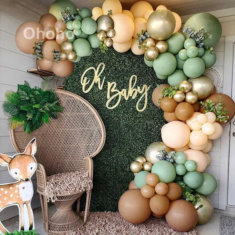 Baby Shower Balloons Brown Coffee Green Balloon Garland Arch Kit Wedding Decoration Birthday Party Baptism Christening