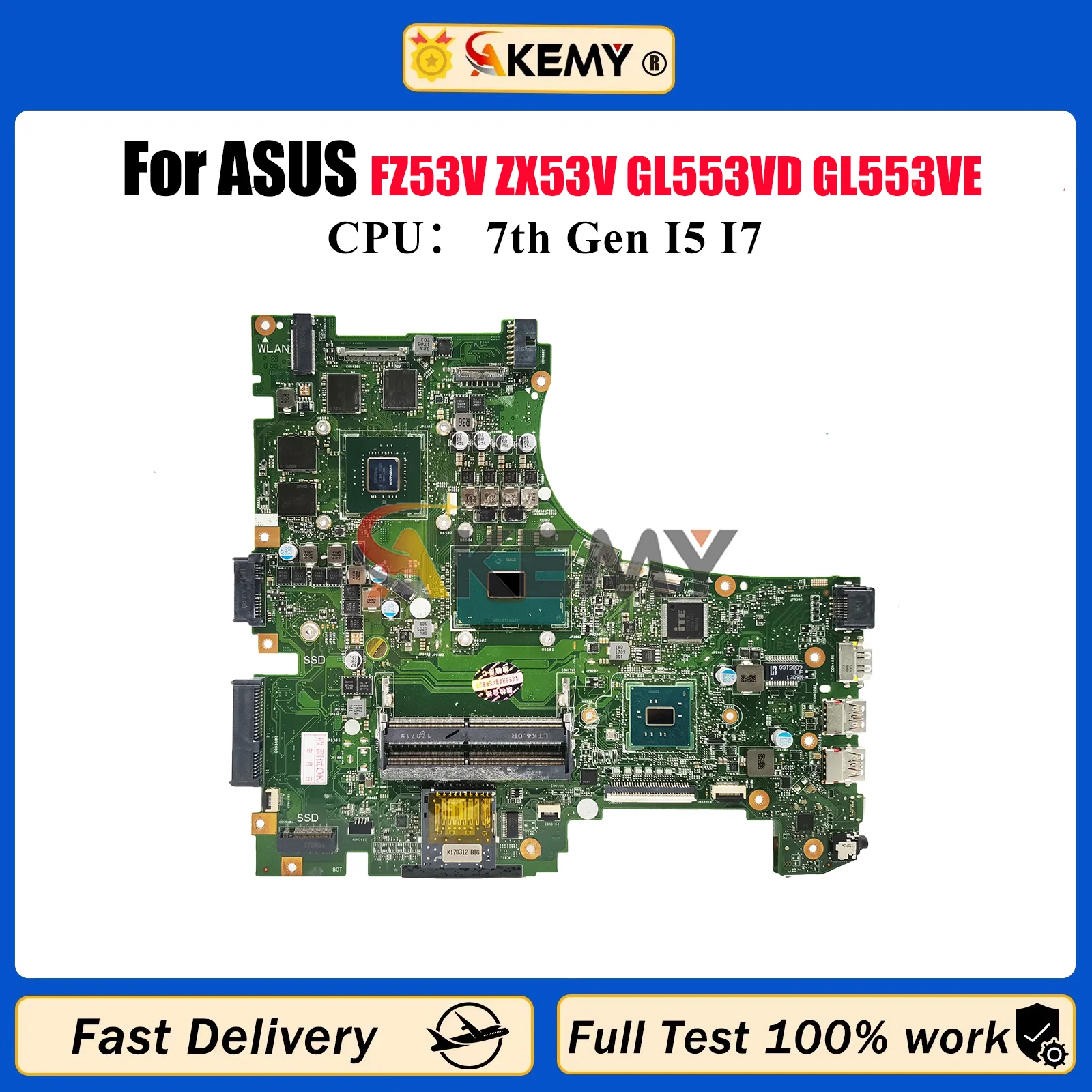 

GL553VD Laptop Motherboard For ASUS ROG GL553V FX53VW ZX53VW ZX63V FZ53V ZX53V GL553VD GL553VE Mainboard With I5 I7 CPU tests OK