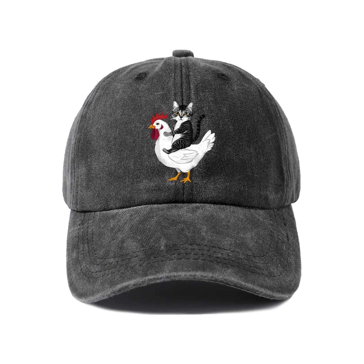 Cute Chicken Pair Graphic Baseball Cap, Vintage Washed Adjustable Unisex Dad Hat, Casual Gift