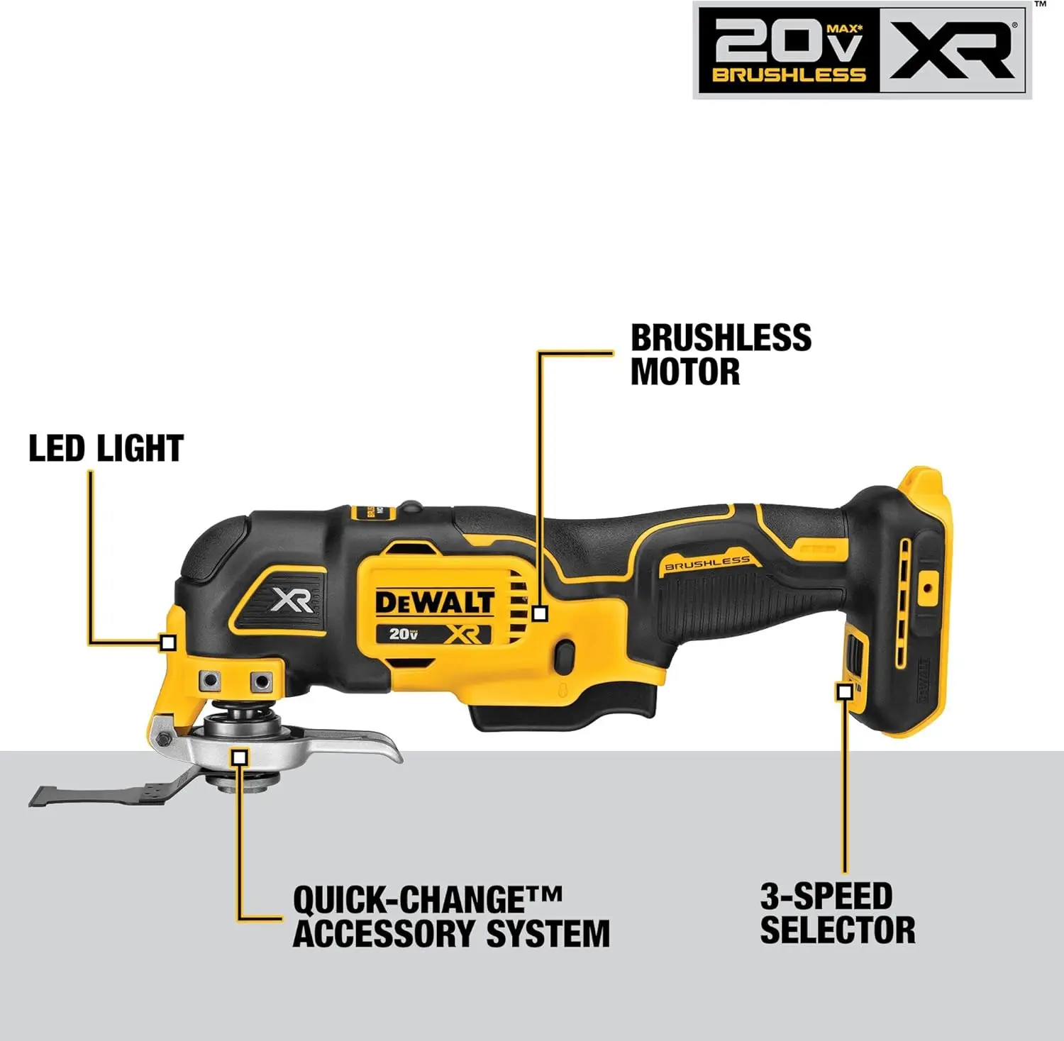 Multiherramienta oscilante DEWALT 20V Max XR, velocidad variable, solo herramienta (DCS356B)