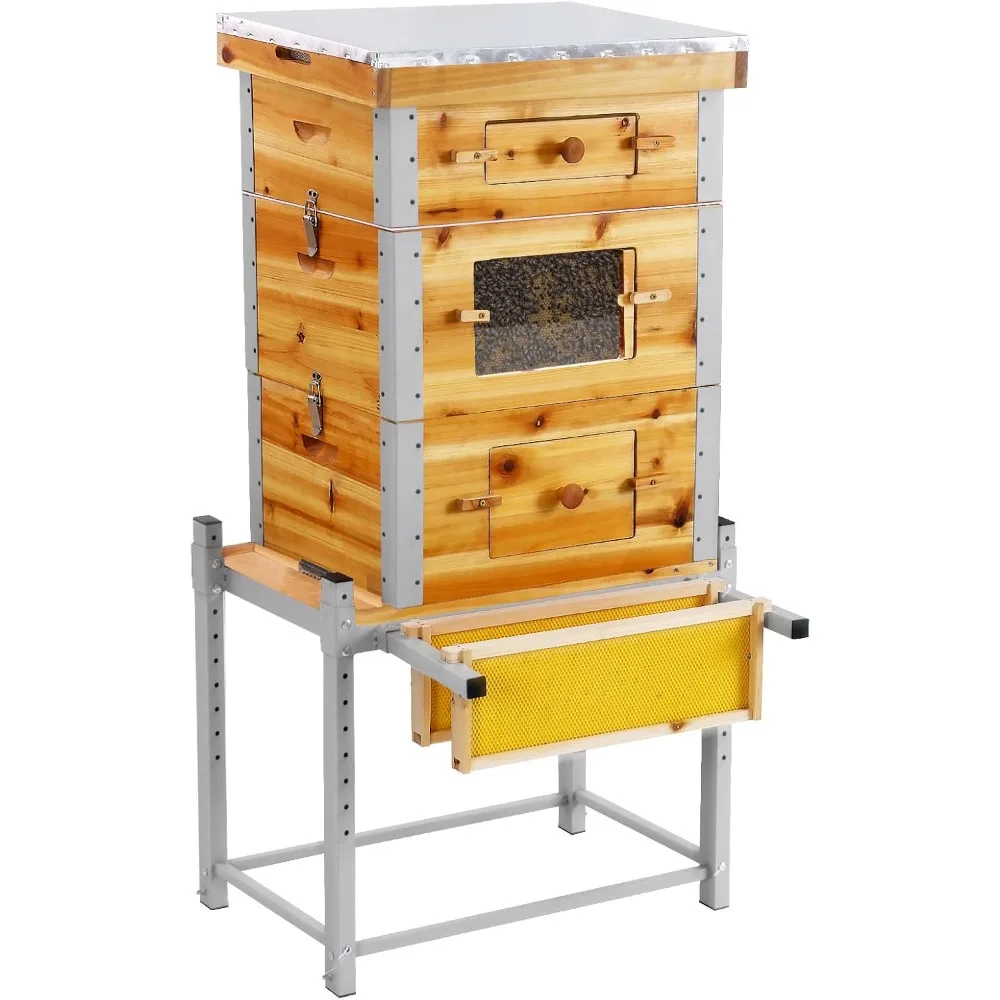 

Bee Hive Boxes Starter Kit,3 Layer Metal Frame Bee House with 10 Medium and 20 Deep Frames & Foundations,Langstroth Honey Bee