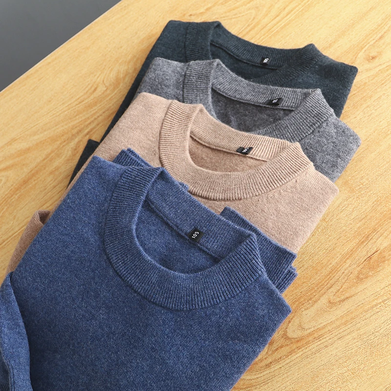 

High-End 00% Wool Men's Knitted Sweater Soft adient Color round Ne Casual Faion Urban Sle Long Sve Busin Casual