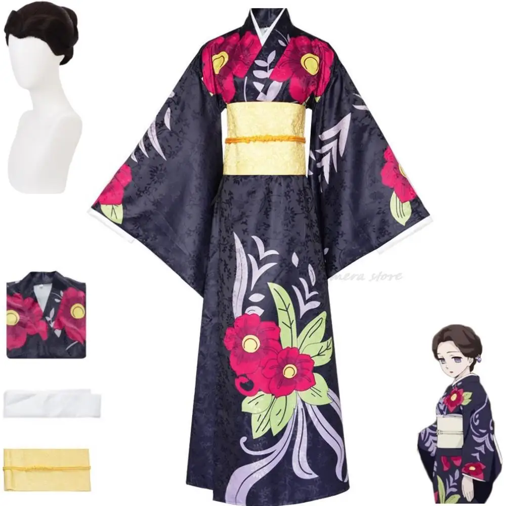 Slayer Anime Demon Tamayo Cosplay Kostuum Pruik Japanse Afdrukken Kimono Haori Japaneseman Vrouw Halloween Pak