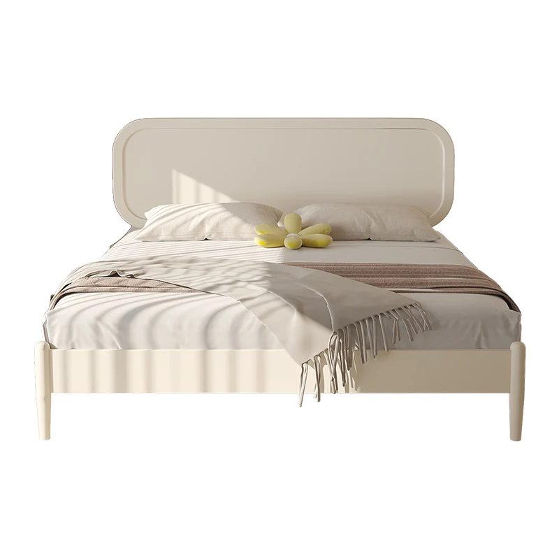 

Детская кровать с французским кремовым ветром, современная простая маленькая квартира, главная спальня 1,8, белая двуспальная кровать, скандинавская кровать из цельного дерева