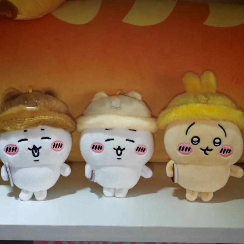 

Autumn Outing Plush Keychain Cute Usagi Hachiware Jiikawa with Fluffy Hats Kawaii Anime Bag Charm for Fans