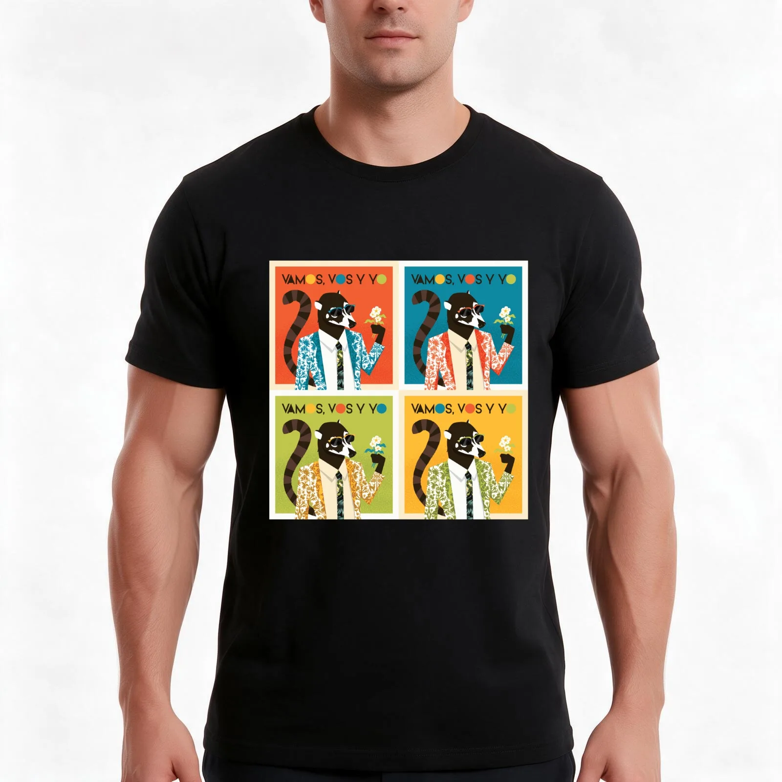 Coati Pop Art T-Shirt, Summer Casual Cotton Tee, Oversized Streetwear Tops, Vintage Graphic Print, Loose Fit Short Sleeve