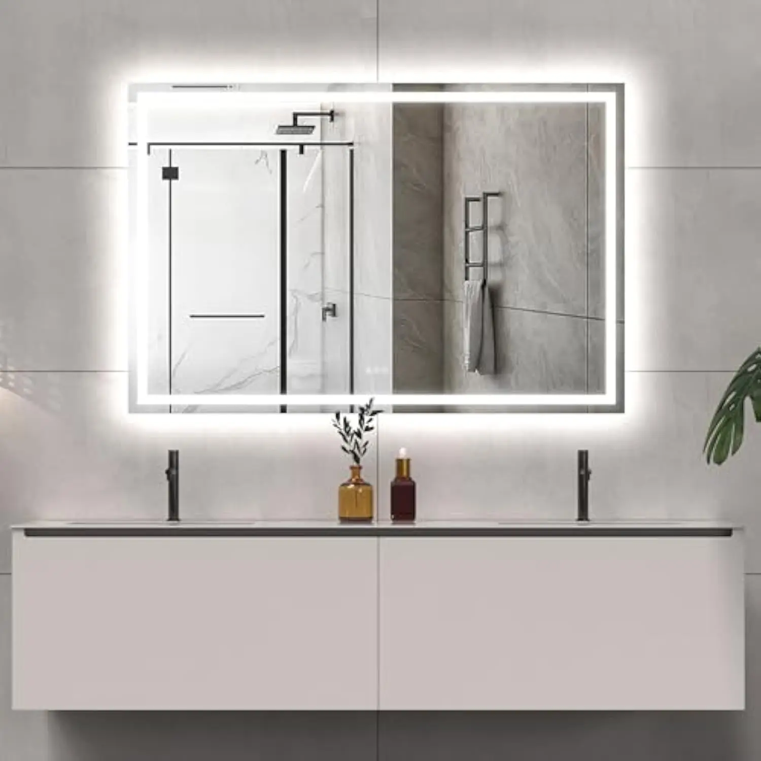

Led Bathroom Mirror Lights 60X40 Inch Front & Backlit Lights Vanity Mirror, Wall Mounted Anti-Fog Dimmable Led Makeup Mirror, I