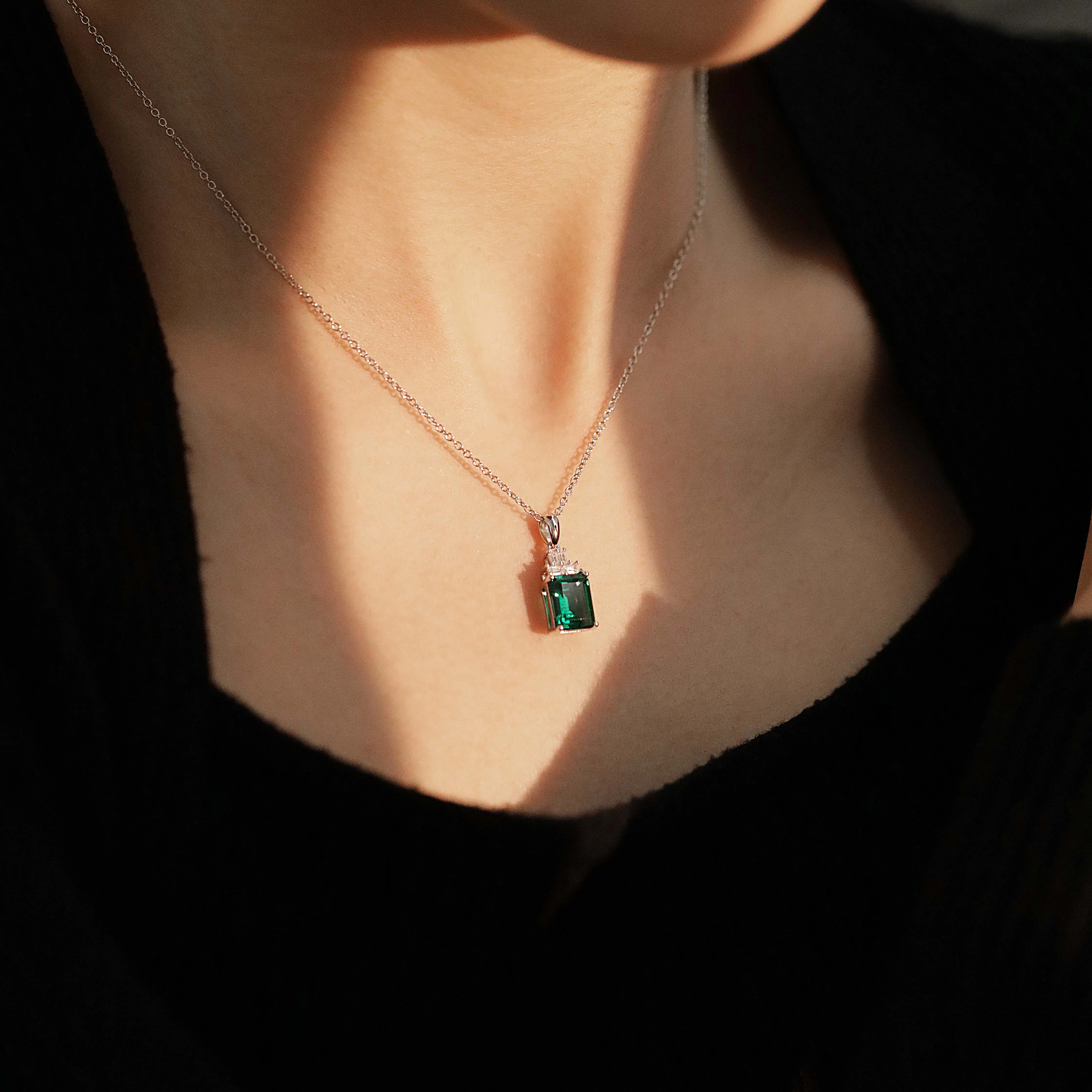 ATTAGEMS Classic 3.6ct Emerald Green S925 Sterling Silver Pendant Necklace With Chain For Women Fine Jewelry Wedding Party Gift
