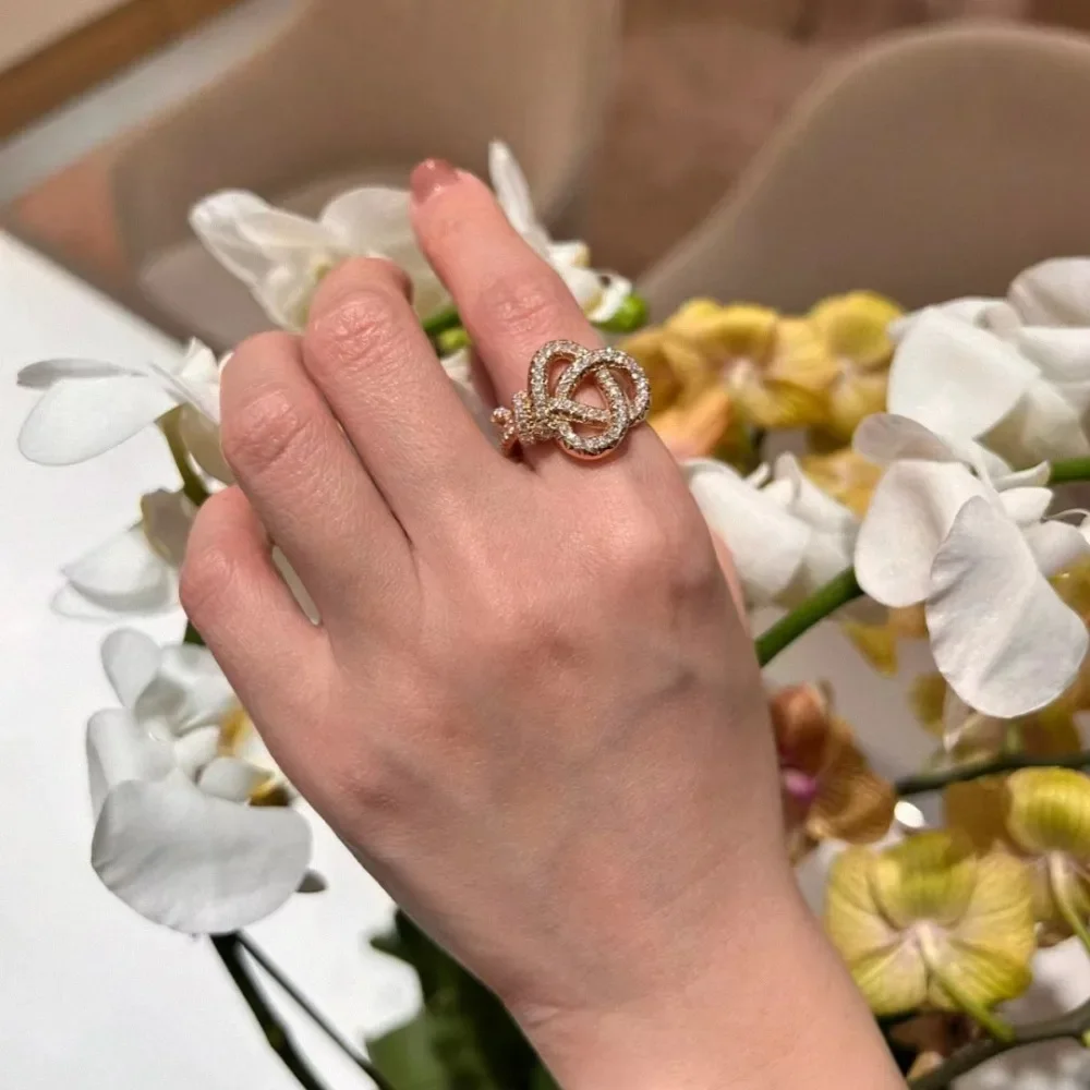 خاتم المفاتيح الأنيق، خاتم بعقدة ذهبية وردية للنساء #3