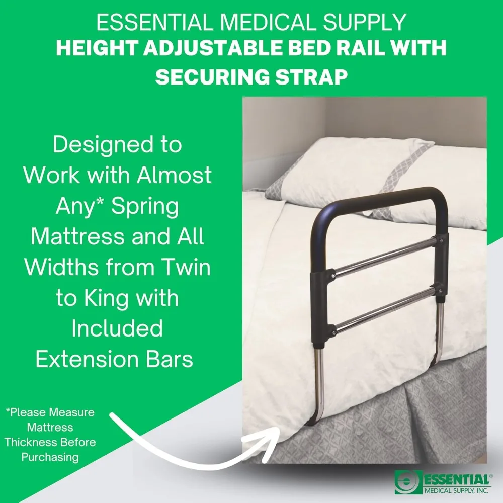 Adjustable Bed Safety Rail with Strap for Adults & Seniors, Fits Any Mattress Width for Stability and Fall Prevention