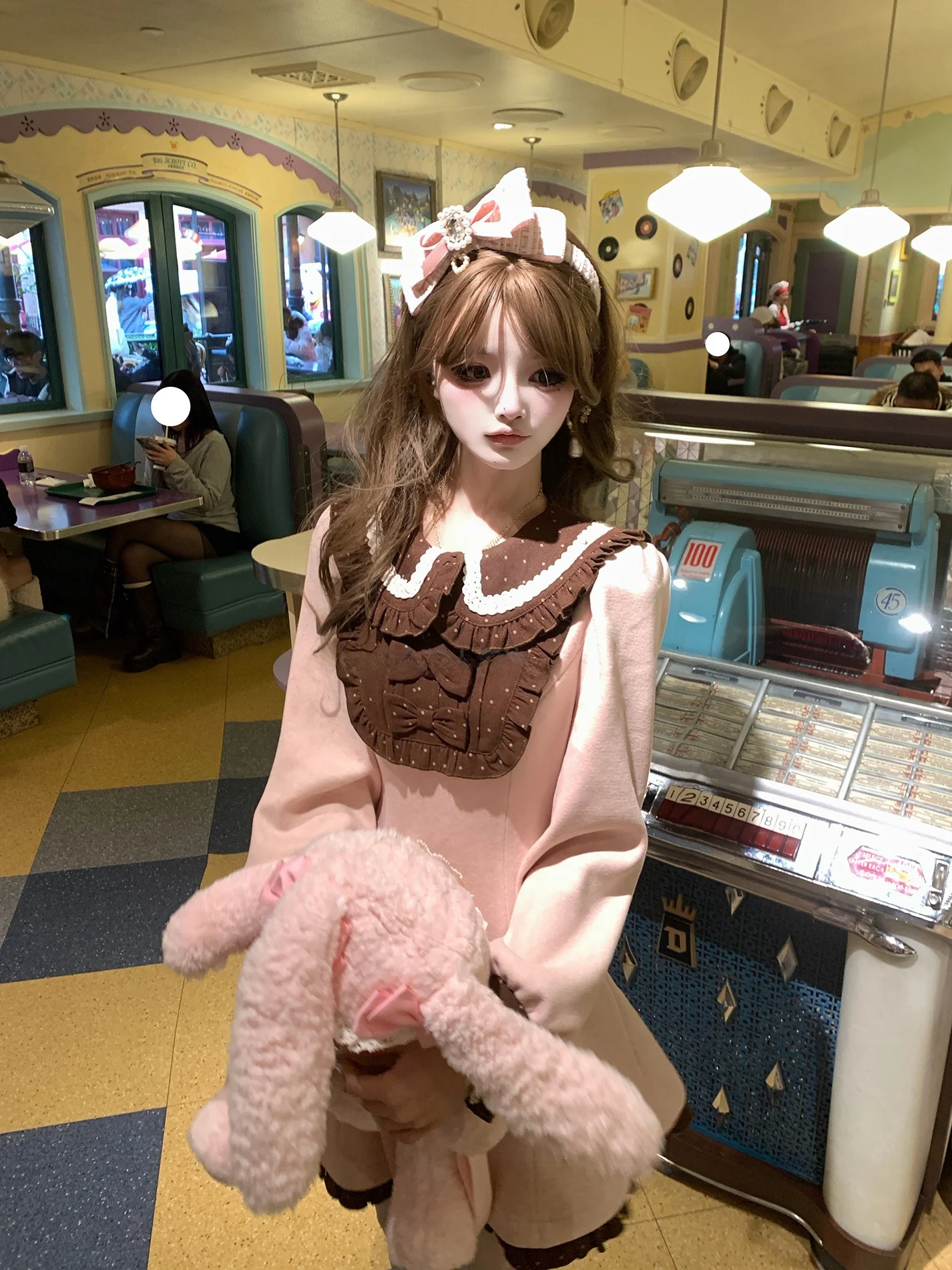 

Adorable Sweet Stberry Pink Polka Dot Dr Japanese Sle Cute Long Sve H Version Polyester Fiber Daily Wear