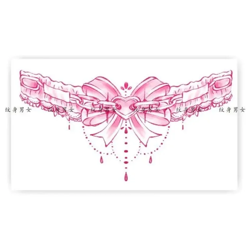 Roze Kanten Strik Tattoo Stickers Voor Vrouwen Sexy Dij Tattoo Waterdichte Kruidensap Tattoo Duurzame Boog Nep Tattoo Sticker