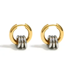 Fashion 18K Gold Plated Copper Hoop Earrings for Women Two Tone Multilayer Geometric Blocking Circle Earrings Party Jewelry