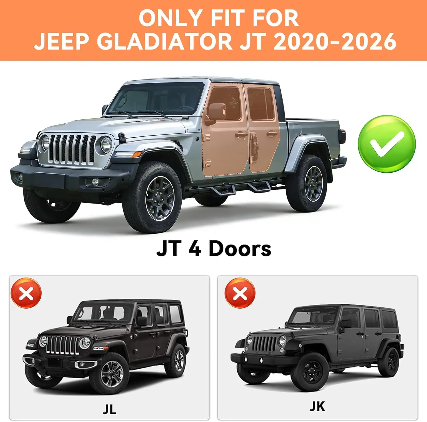 Running Boards for Jeep Gladiator JT 2020-2026, 4 Doors, Textured Black Carbon Steel, Drop Down Design and Tough