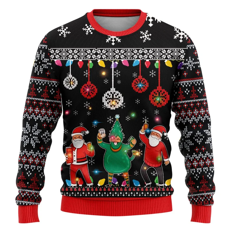 Fashion 3d Printed Ugly Christmas Sweater Men DJ Santa Claus Hoodies Xmas New Year Party Round Neck Sweatshirts Festival Tops