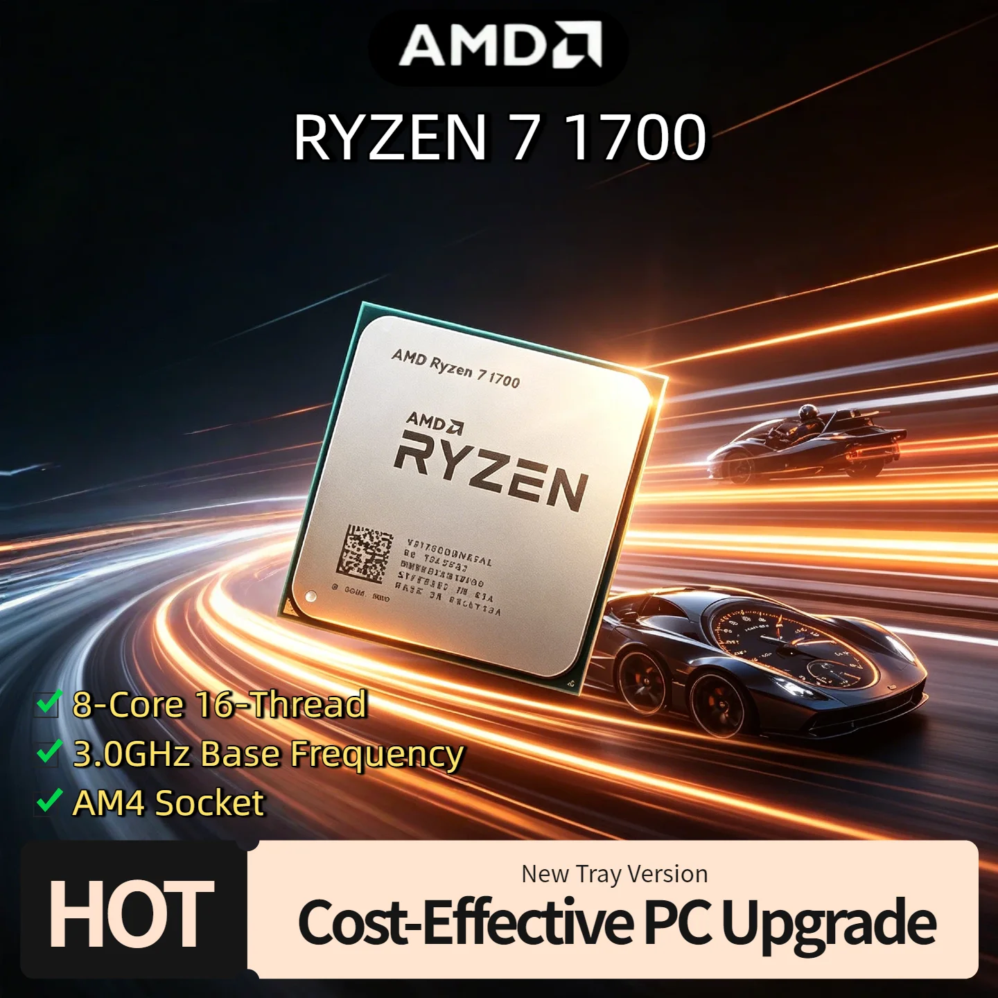 Procesador AMD Ryzen 7 1700 R7 1700 de 3.0GHz, Ocho Núcleos, Dieciséis Subprocesos, 65W, Socket AM4, para Juegos, Sin Embalaje, Pro Max 4K