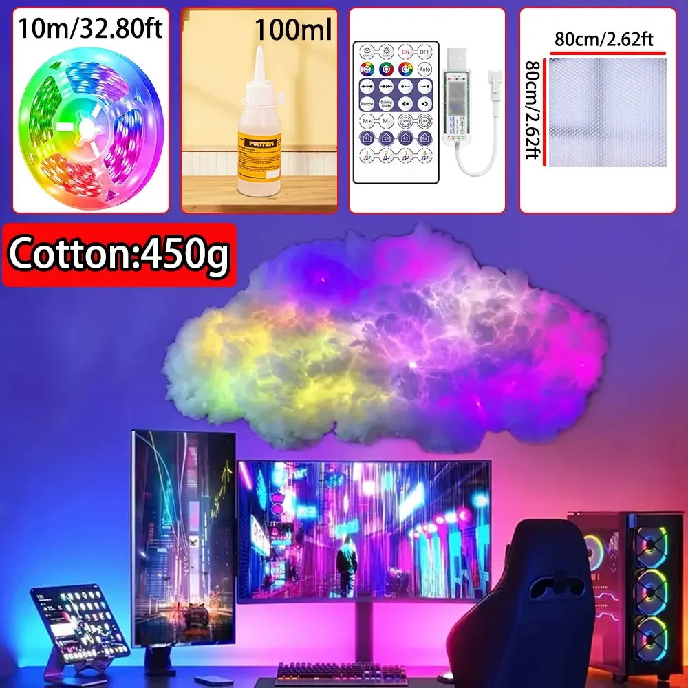 3D Big Cloud Lightning Light 360-graden draadloze afstandsbediening APP Muziek Sync Veelkleurige Lightning Smart Cloud Light voor thuis LED-decor