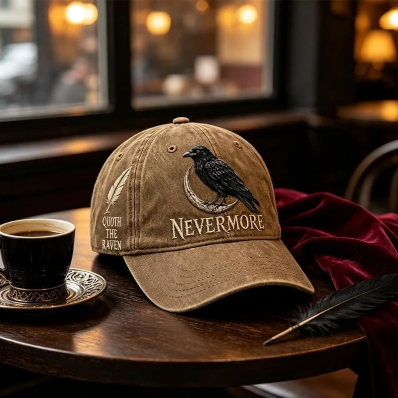 62KE Nevermore Crow Dad Hat with and Moon Embroidery for Streetwear