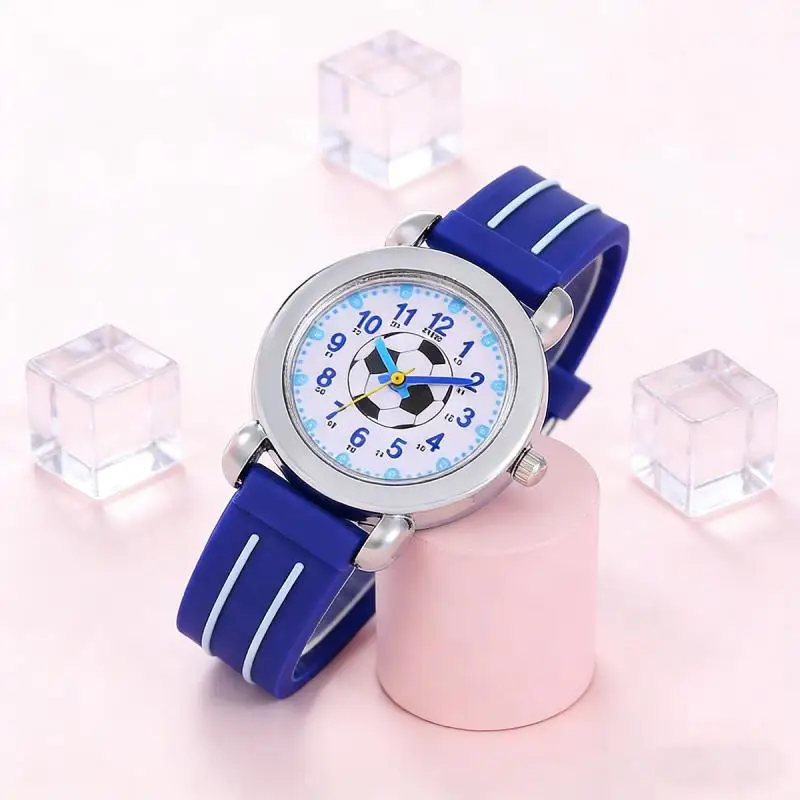 Football Children Cute Cartoon Primary School Students Watch Quartz 3D Stereoscopic Silicone Football Boys and Girls